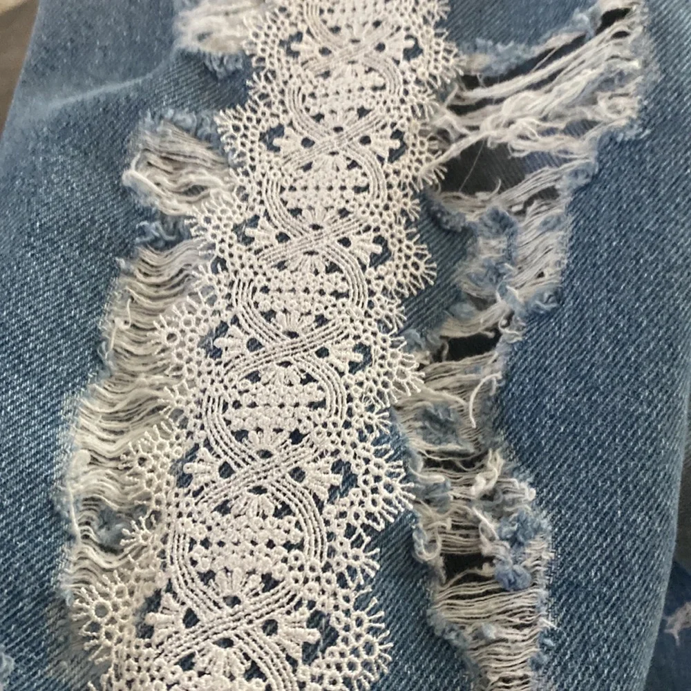 NWOT Blumarine Blue Lace Trim Distressed Skinny Jeans💙🤍💙 - Picture 10 of 13